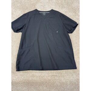 Infinity by Cherokee Womens Black V-Neck Scrub Top XL Rib Knit Panels Medical